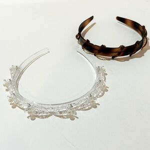 HEADBANDS with attached clips Set of 2 Hair accessories Brown Clear Like new